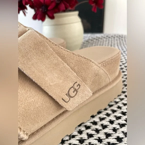 New Ugg Sand Suede GOLDENSTAR HI PLATFORM SLIDE SANDALS - Picture 3 of 11